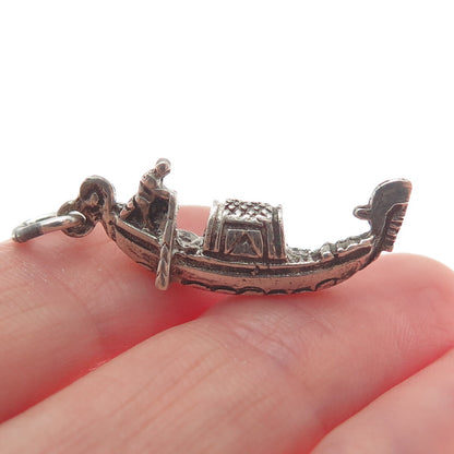 800 Silver Vintage Gondola Boat Minimalist Oxidized Charm Pendant