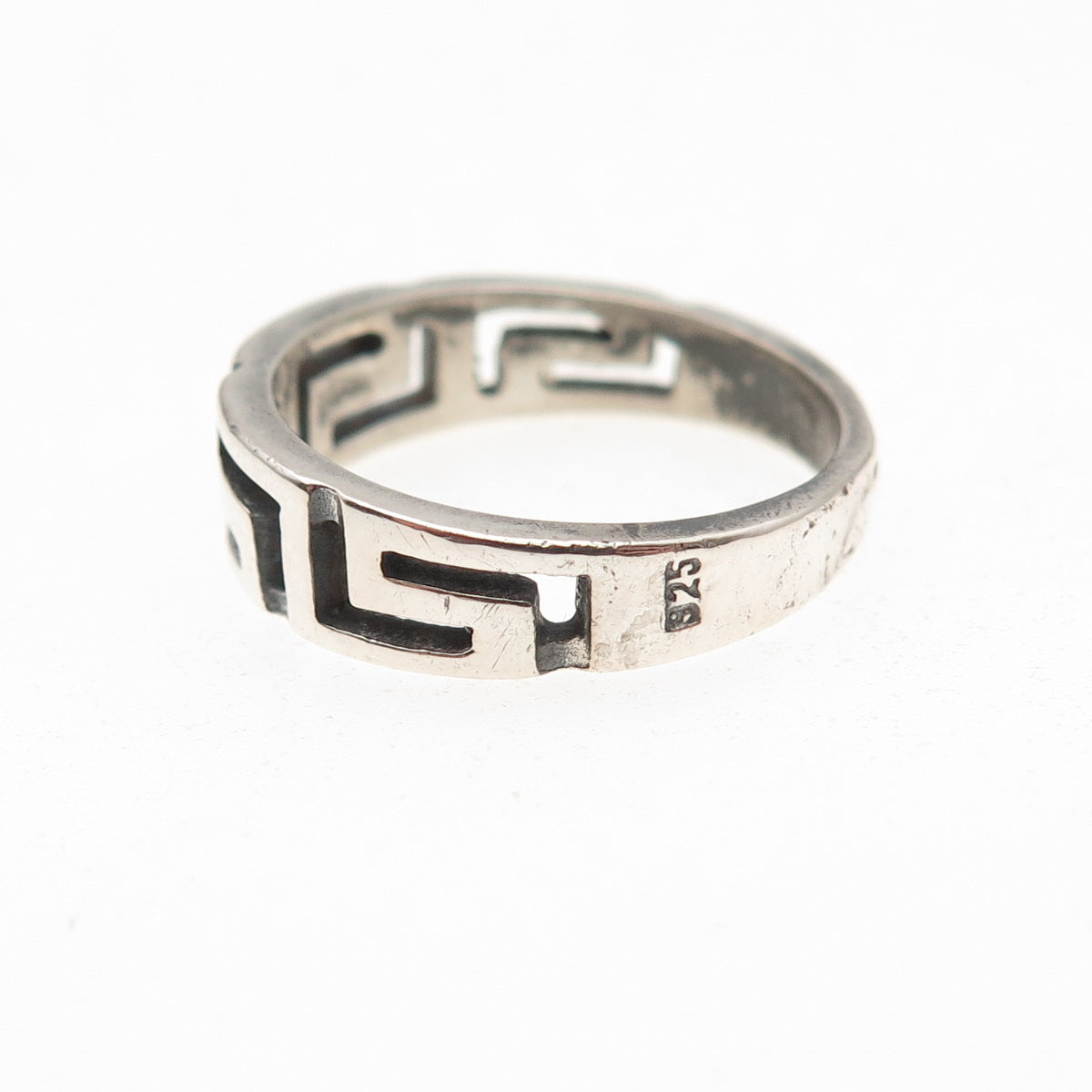 925 Sterling Silver Vintage Greek Maze Oxidized Ring Size 7