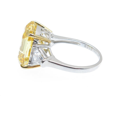 DSMK 925 Sterling Silver 2-Tone Canary & White Multi-Cut C Z Ring Size 10.25
