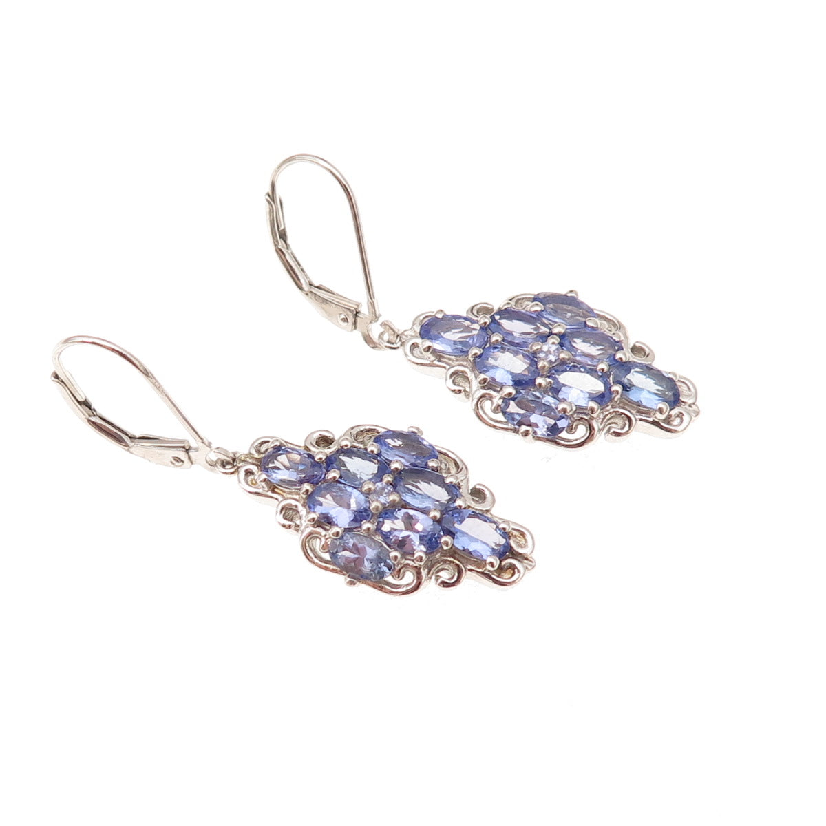 Chuck Clemency 925 Sterling Silver Real Oval-Cut Tanzanite Dangle Earrings