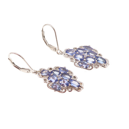 Chuck Clemency 925 Sterling Silver Real Oval-Cut Tanzanite Dangle Earrings