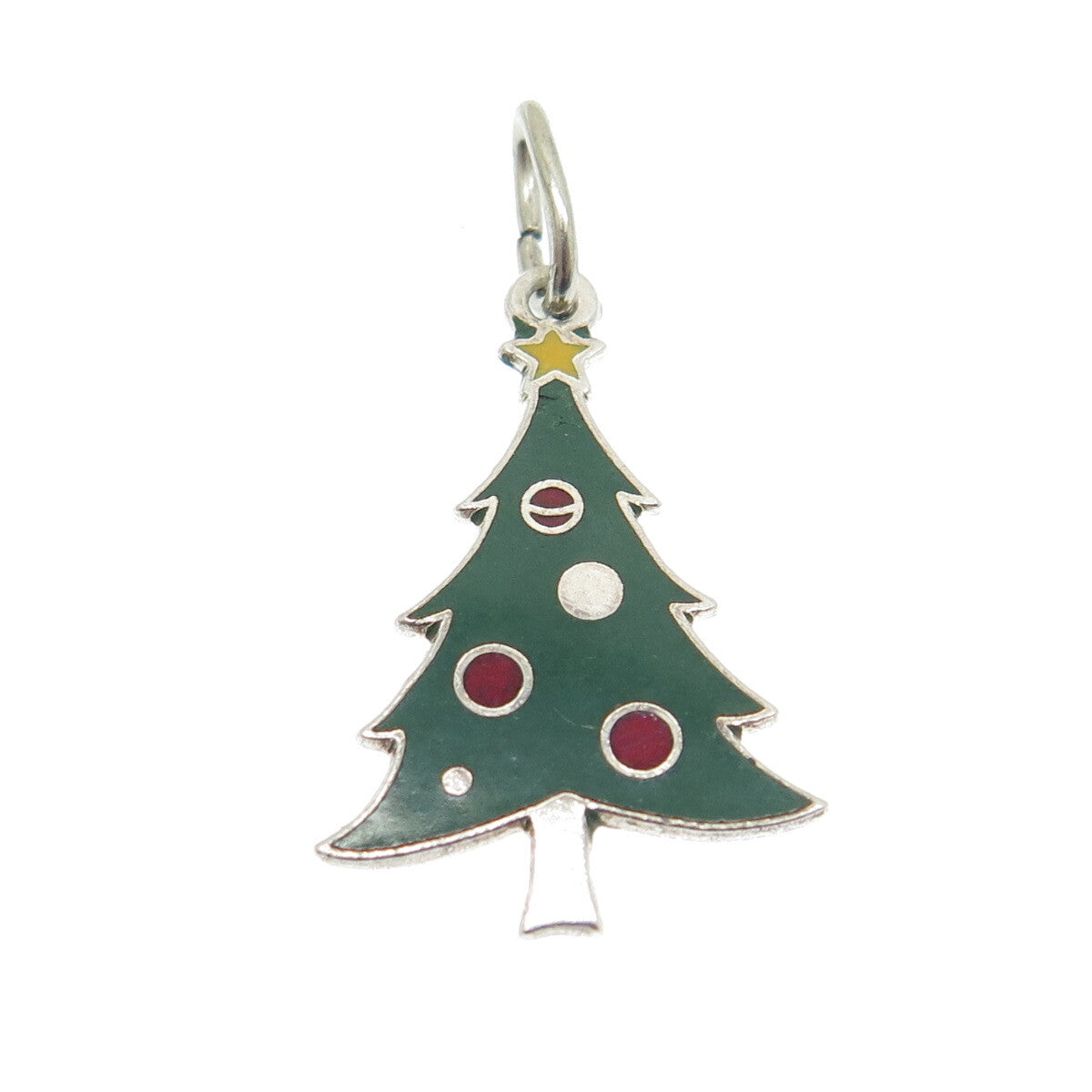 BEAU 925 Sterling Silver Antique Colorful Enamel Christmas Tree Charm Pendant