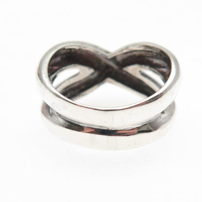 925 Sterling Silver Vintage Modernist Crisscross Oxidized Ring Size 7.75
