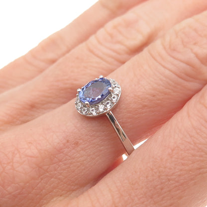 D'Joy 925 Sterling Silver Real Tanzanite & White Topaz Ring Size 8