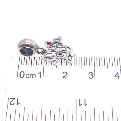 925 Sterling Silver Vintage Red Rhinestone Love You Minimalist Charm Pendant