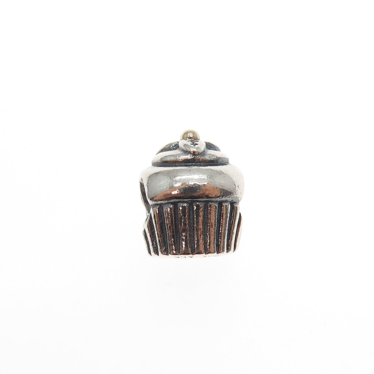 PANDORA 925 Sterling Silver & Gold Sweet Cupcake Slide Bead Charm