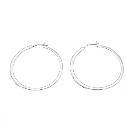 Sun 925 Sterling Silver Real Round-Cut Diamond Hoop Earrings
