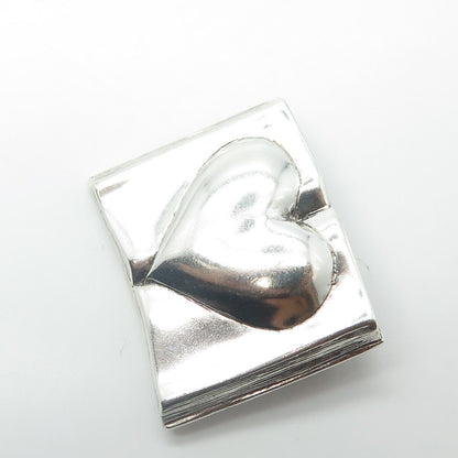 GUYOT 925 Sterling Silver Vintage 1989 Open Book Puffy Heart Repousse Pin Brooch