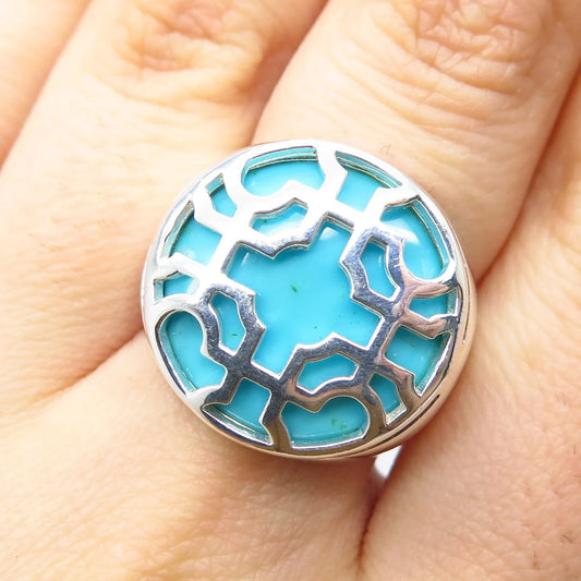 925 Sterling Silver Vintage Monet Real Turquoise Gemstone Ornate Ring Size 7