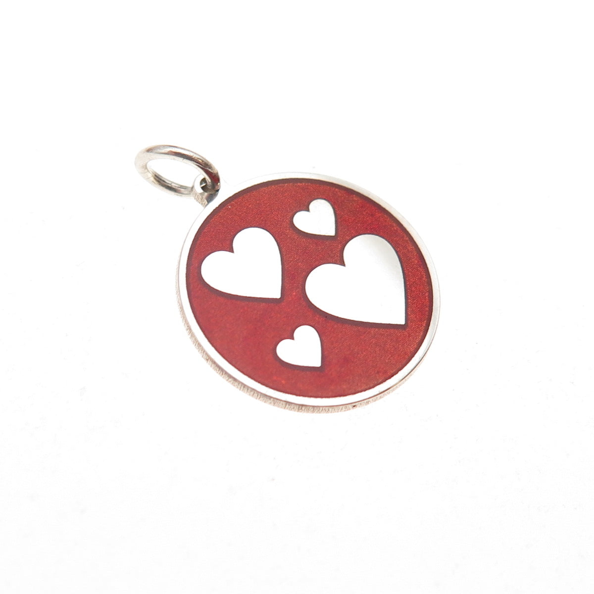 925 Sterling Silver Red Enamel Family Heart Charm Pendant