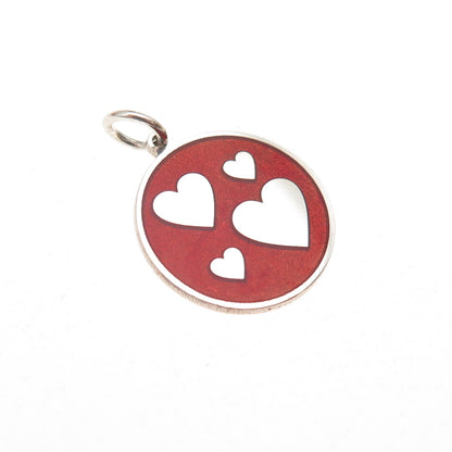 925 Sterling Silver Red Enamel Family Heart Charm Pendant