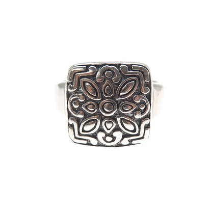 CHAPAL ZENRAY 925 Sterling Silver Vintage Flower Oxidized Ring Size 9.25