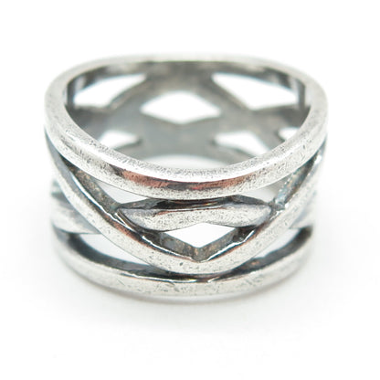 925 Sterling Silver Vintage Crisscross Oxidized Ring Size 9