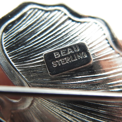 BEAU 925 Sterling Silver Vintage Leaf Pin Brooch