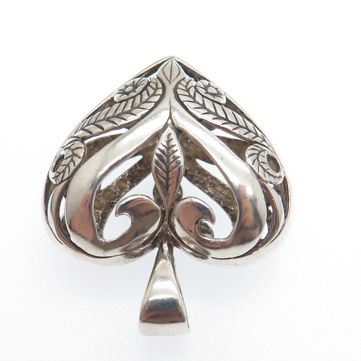 MORNING SUN 925 Sterling Silver Vintage Ornate Flower Heart Pendant