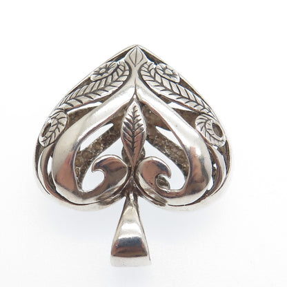 MORNING SUN 925 Sterling Silver Vintage Ornate Flower Heart Pendant