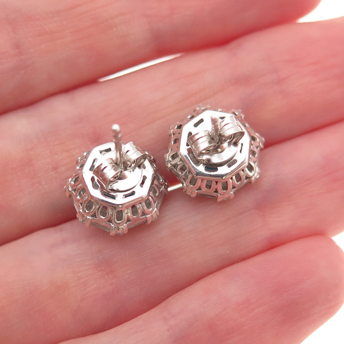 Chuck Clemency 925 Sterling Silver Real Turquoise & White Topaz Stud Earrings