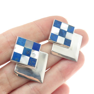 GREAT FALLS METAL WORKS 925 Sterling Silver Vintage MOP & Lapis Lazuli Earrings