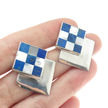 GREAT FALLS METAL WORKS 925 Sterling Silver Vintage MOP & Lapis Lazuli Earrings