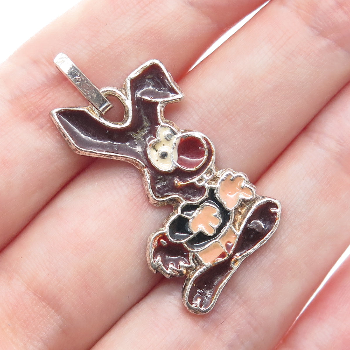 800 Silver Vintage Italy Enamel Bunny Cartoon Character Pendant