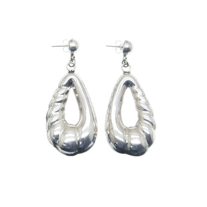 925 Sterling Silver Vintage Mexico Modernist Puffy Teardrop Dangle Earrings