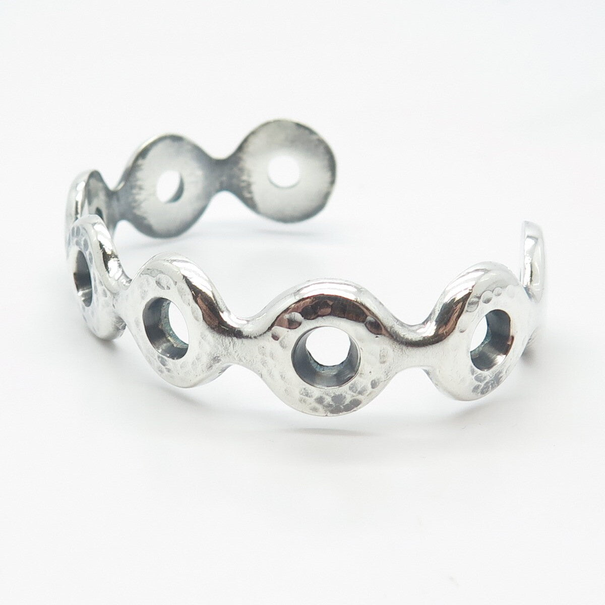 925 Sterling Silver Vintage Hammered Adjustable Cuff Bracelet 6.75"