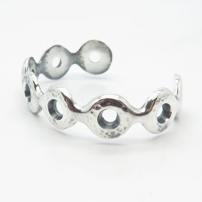 925 Sterling Silver Vintage Hammered Adjustable Cuff Bracelet 6.75"