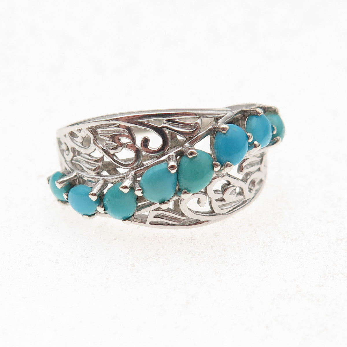 Chuck Clemency 925 Sterling Silver Real Turquoise Floral Ring Size 7.5