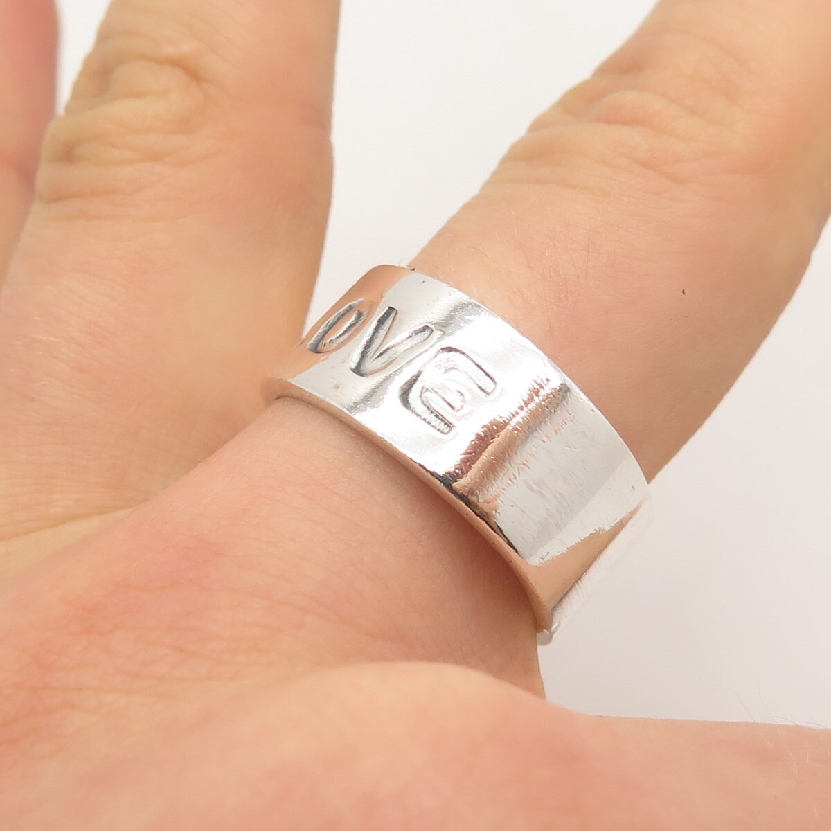 925 Sterling Silver Vintage Mexico "LOVE" Band Ring Size 10.75