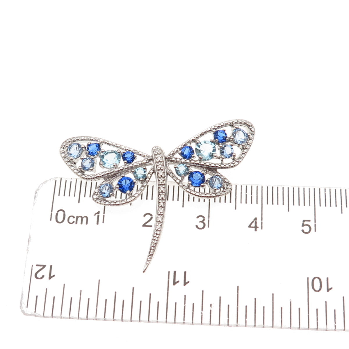 Sai 925 Sterling Silver Round-Cut Blue & White C Z Dragonfly Slide Charm Pendant