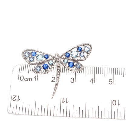 Sai 925 Sterling Silver Round-Cut Blue & White C Z Dragonfly Slide Charm Pendant