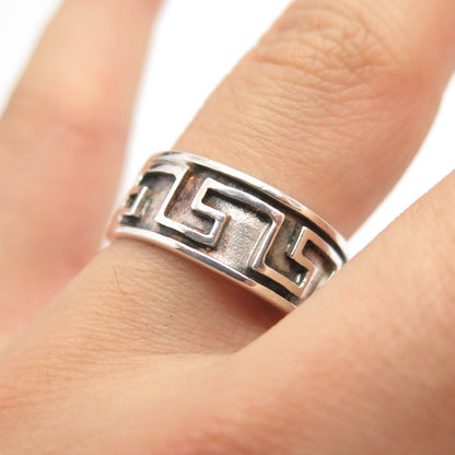 925 Sterling Silver Vintage Meander Band Ring Size 7 3/4