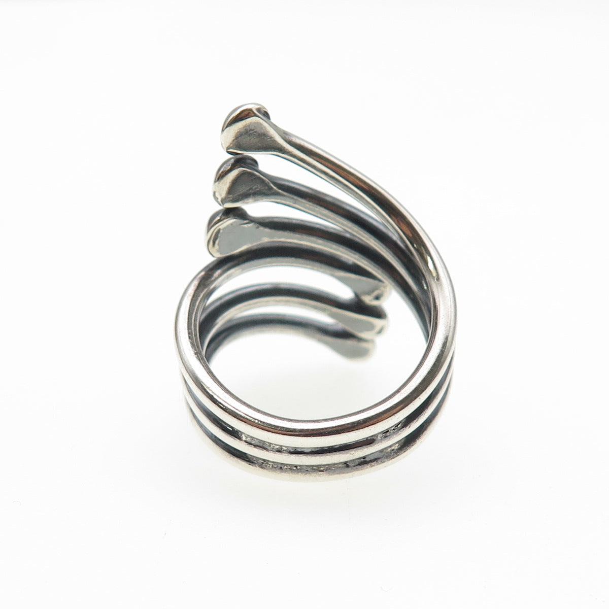 925 Sterling Silver Vintage Modernist Bypass Oxidized Adjustable Ring Size 6.5