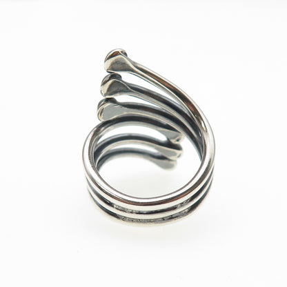 925 Sterling Silver Vintage Modernist Bypass Oxidized Adjustable Ring Size 6.5