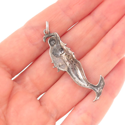 925 Sterling Silver Vintage Mermaid Oxidized Charm Pendant
