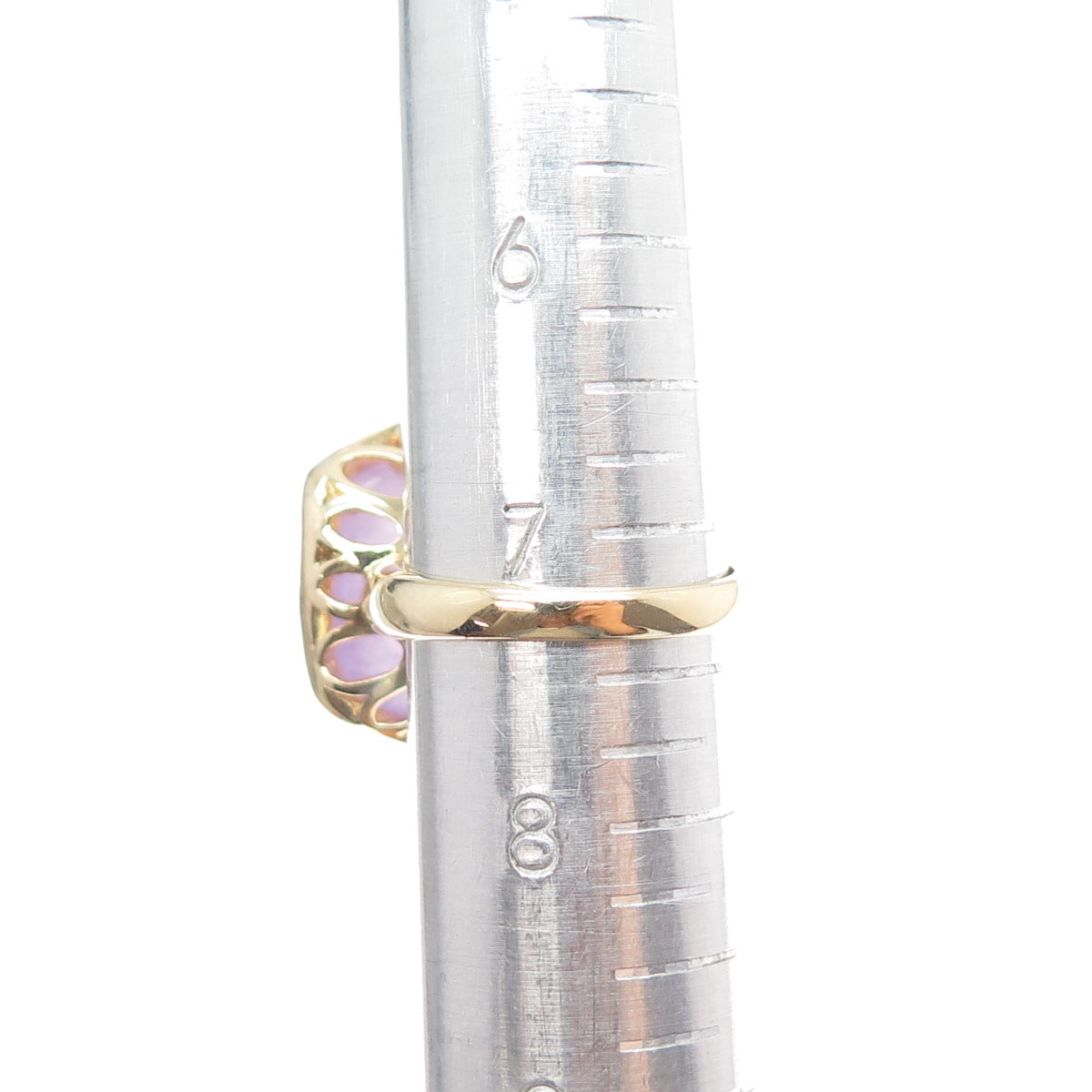 925 Sterling Silver Gold Plated Real Amethyst Modernist Ring Size 7.25
