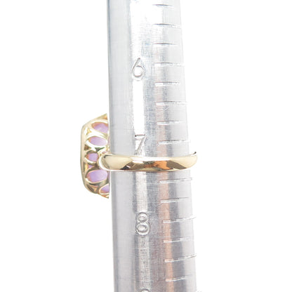 925 Sterling Silver Gold Plated Real Amethyst Modernist Ring Size 7.25
