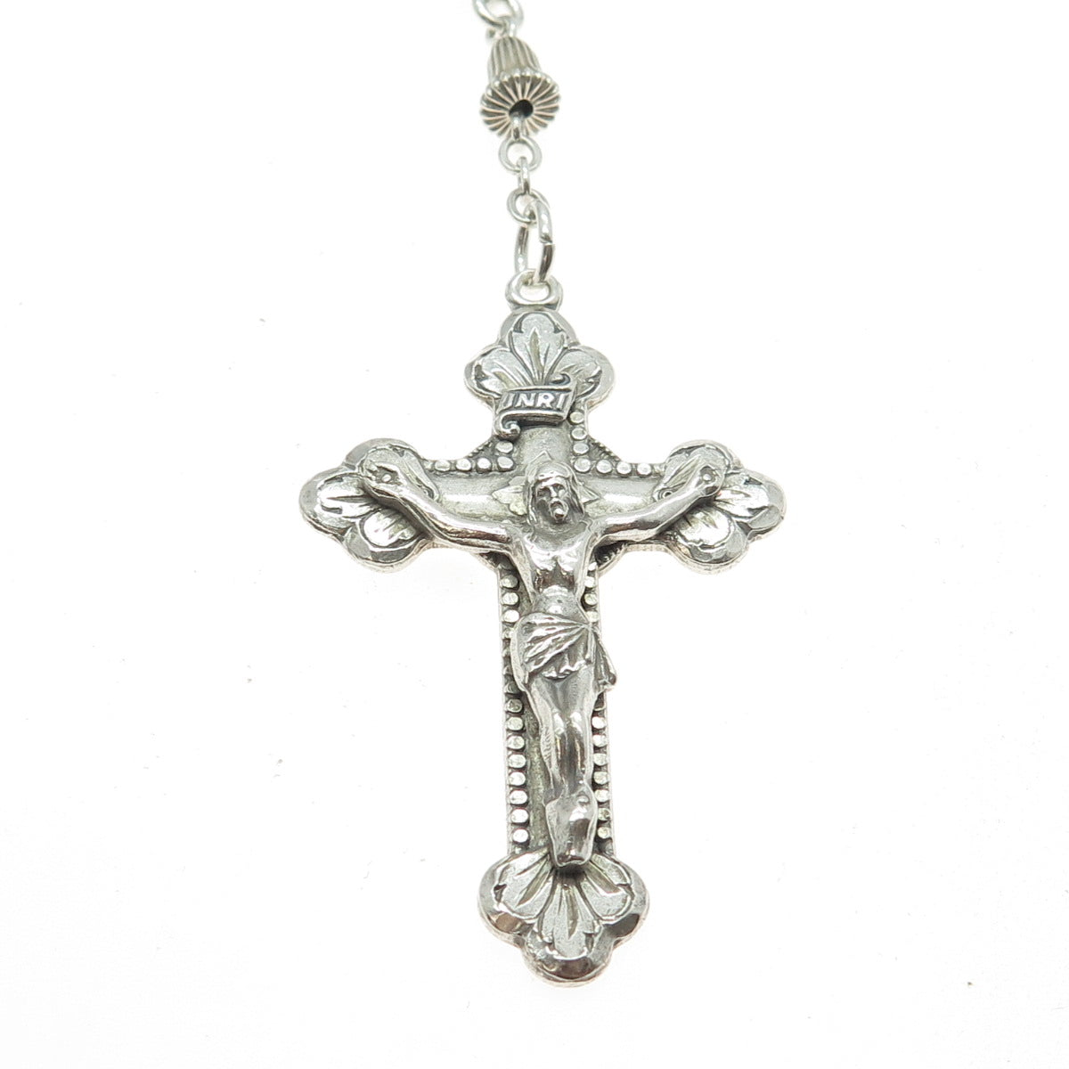 CREED 925 Sterling Silver Antique Art Deco Rosary Chain Religious Necklace 30"