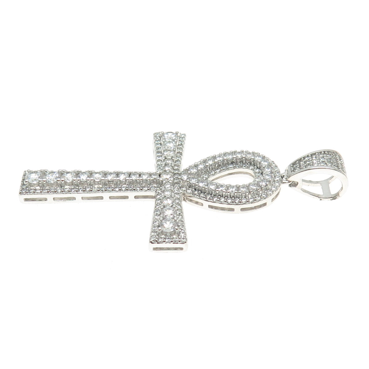 925 Sterling Silver Round-Cut Shaped C Z Egypt Ankh Cross Pendant