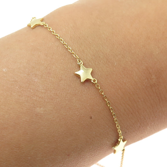 925 Sterling Silver Gold Plated Star Station Cable Link Anklet / Bracelet 10"