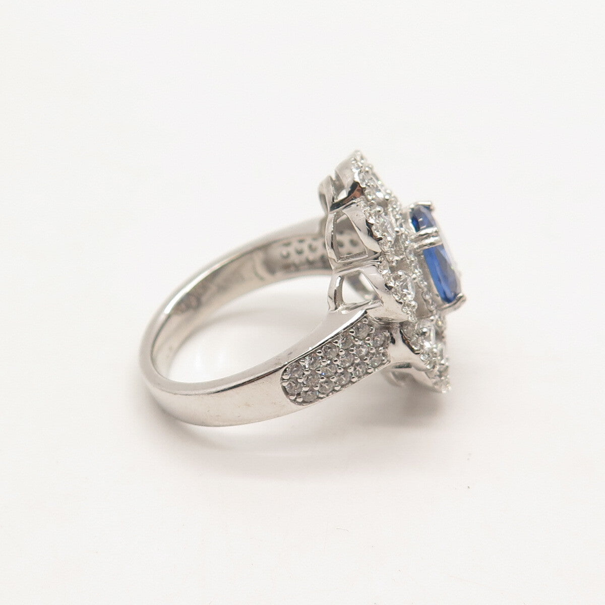 925 Sterling Silver PJC White & Blue C Z Ring Size 8