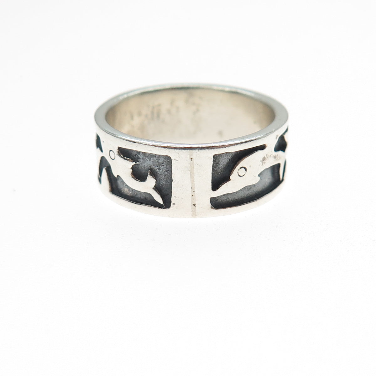 925 Sterling Silver Vintage Dolphin Oxidized Band Ring Size 6