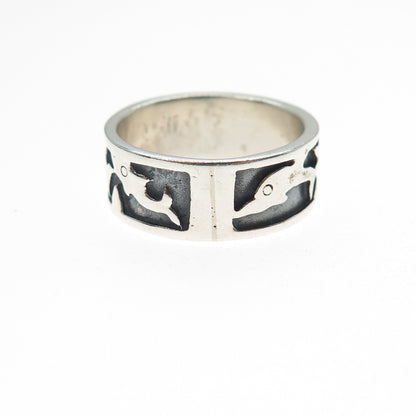 925 Sterling Silver Vintage Dolphin Oxidized Band Ring Size 6