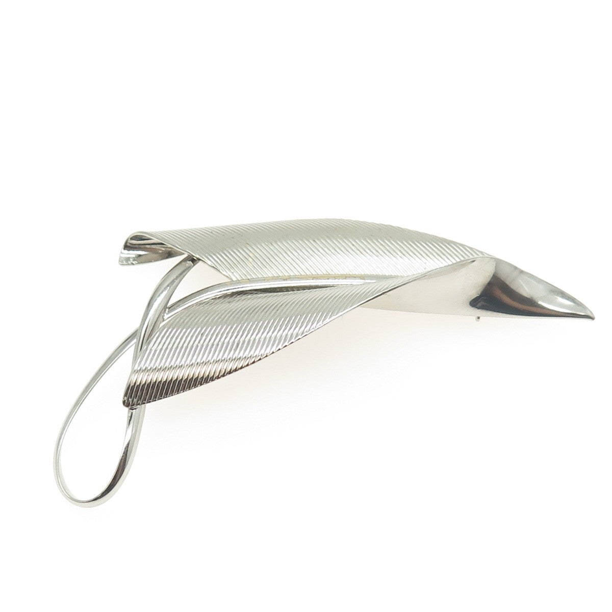 NAPIER 925 Sterling Silver Vintage Striped Leaf Pin Brooch