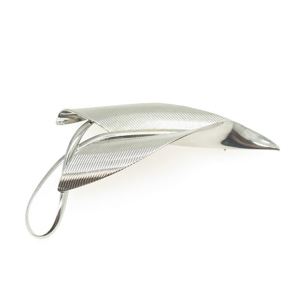 NAPIER 925 Sterling Silver Vintage Striped Leaf Pin Brooch