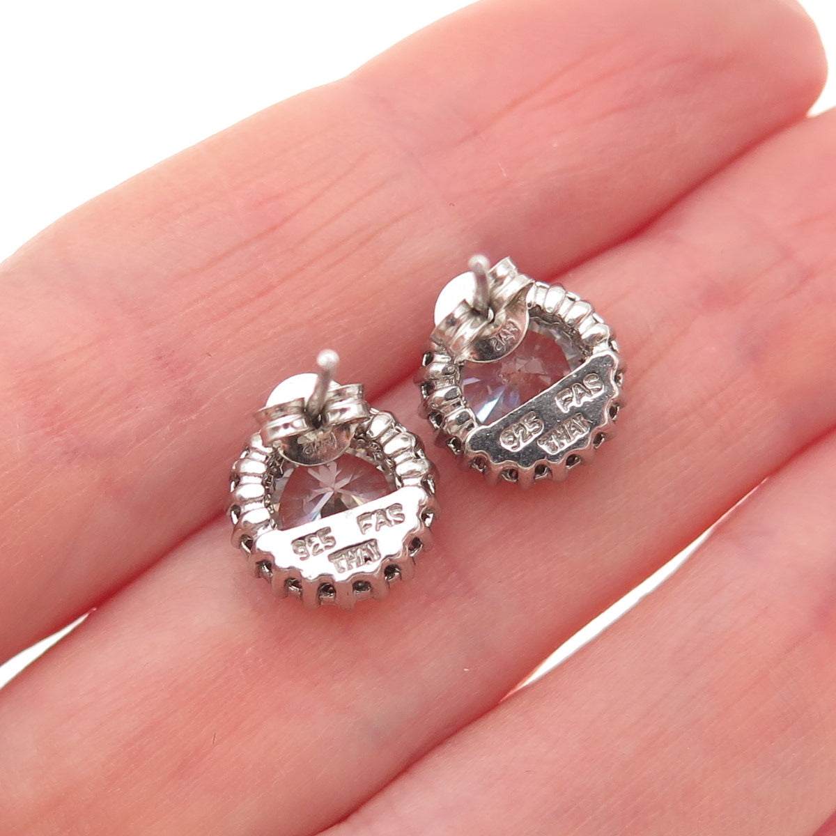 925 Sterling Silver Round-Cut C Z Stud Earrings