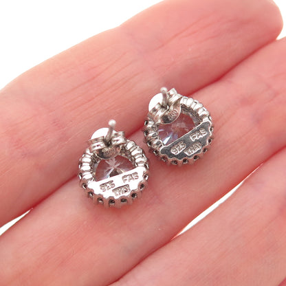 925 Sterling Silver Round-Cut C Z Stud Earrings