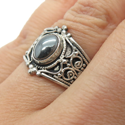 FLASH Sterling Silver Vintage Real Hematite Granulated Adjustable Ring Size 7