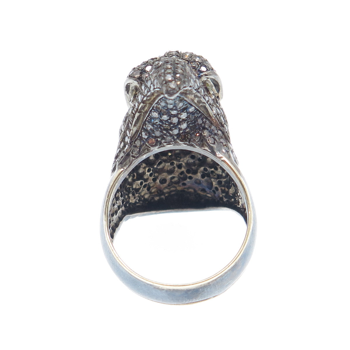 925 Sterling Silver Black Rhodium & 14K Gold Real Diamond Eagle Ring Size 8