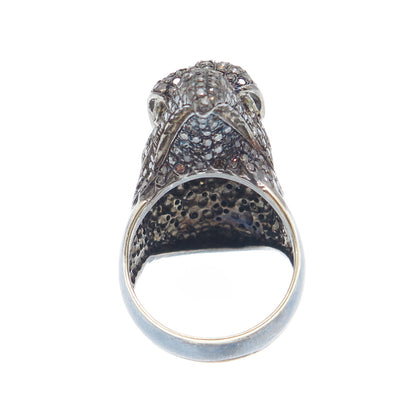925 Sterling Silver Black Rhodium & 14K Gold Real Diamond Eagle Ring Size 8